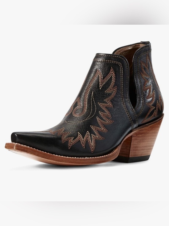 Durango Shoes - Durango Women's Black Leather Western Ankle Boot with Brown Stitching